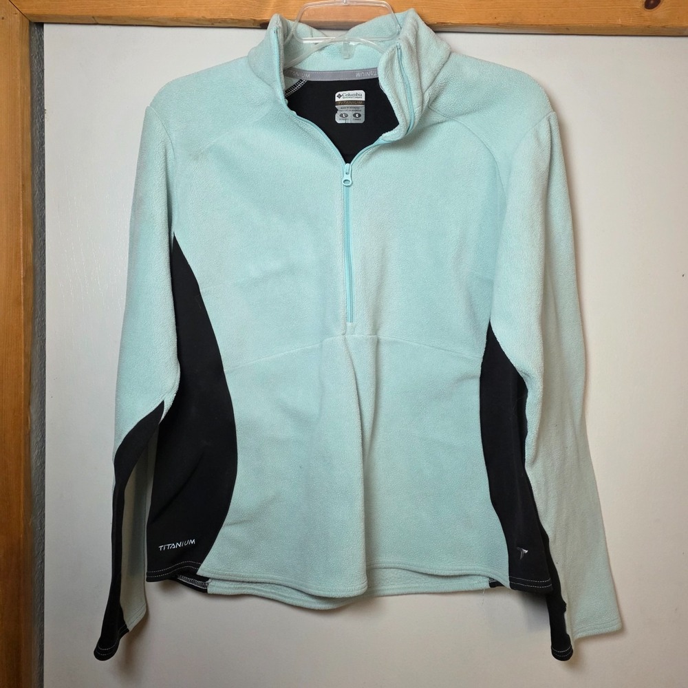 Columbia Womens Fleece Jacket Blue Size L Half Zip Titanium Trail Hiking Outdoor